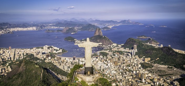 Amera -Blick über die Bucht Rio de Janeiros mit Zuckerhut, Brasilien