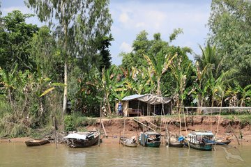 Boote am Ufer des Mekong Delta, Vietnam