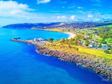 Luftansicht der Kueste von Penneshaw, Australien